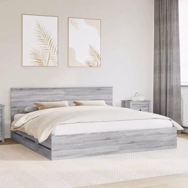 Struttura del letto con cassetto-Giroletto con contenitore-Rete del Letto Grigio Sonoma 200 x 200 cm 151791