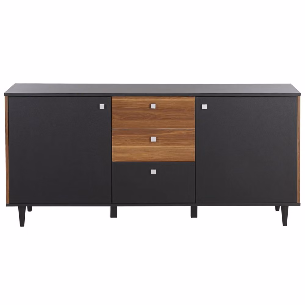 Credenza Moderna BELIANI Nera con 3 Cassetti e 2 Ante per Soggiorno in MDF e Legno L: 160 cm, P: 40 cm, H: 74 cm – 2