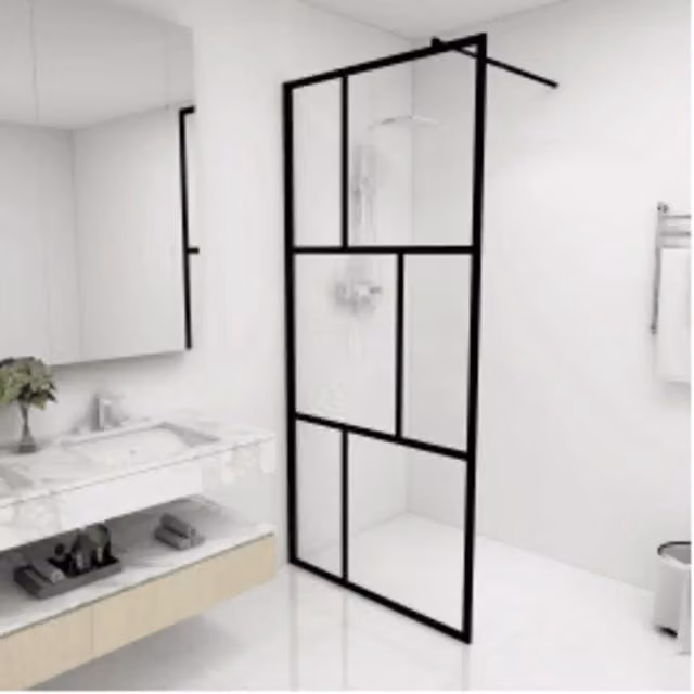 Parete per Doccia Walk-in in Vetro Temperato Nera 90x195 cm 149153
