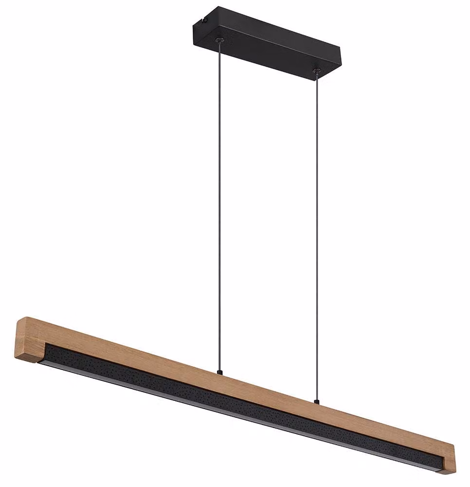 Lampada a sospensione LED, legno, alluminio, opale, nero, L 120 cm