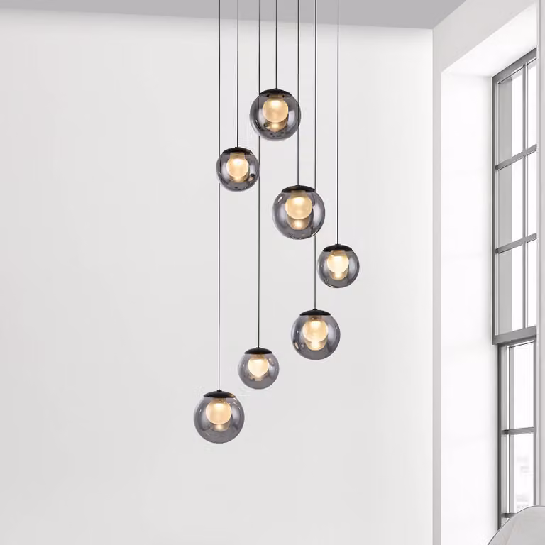 PURE Lampada LED a sospensione Popup, grigio/grigio fumé, Ø 40 cm, 7 luci dimmerabile, Alluminio / Grigio / Zincato, Soggiorno / Sala da pranzo, Alluminio