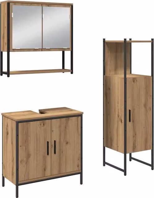 Set di mobili per il Bagno | Armadio da bagno 3 pz Marrone Legno multistrato