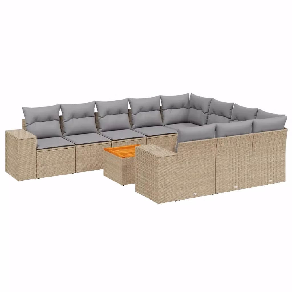 vidaXL Set Divani da Giardino a Forma di U in Polyrattan con Cuscini Beige e Tavolino da Esterno – 2