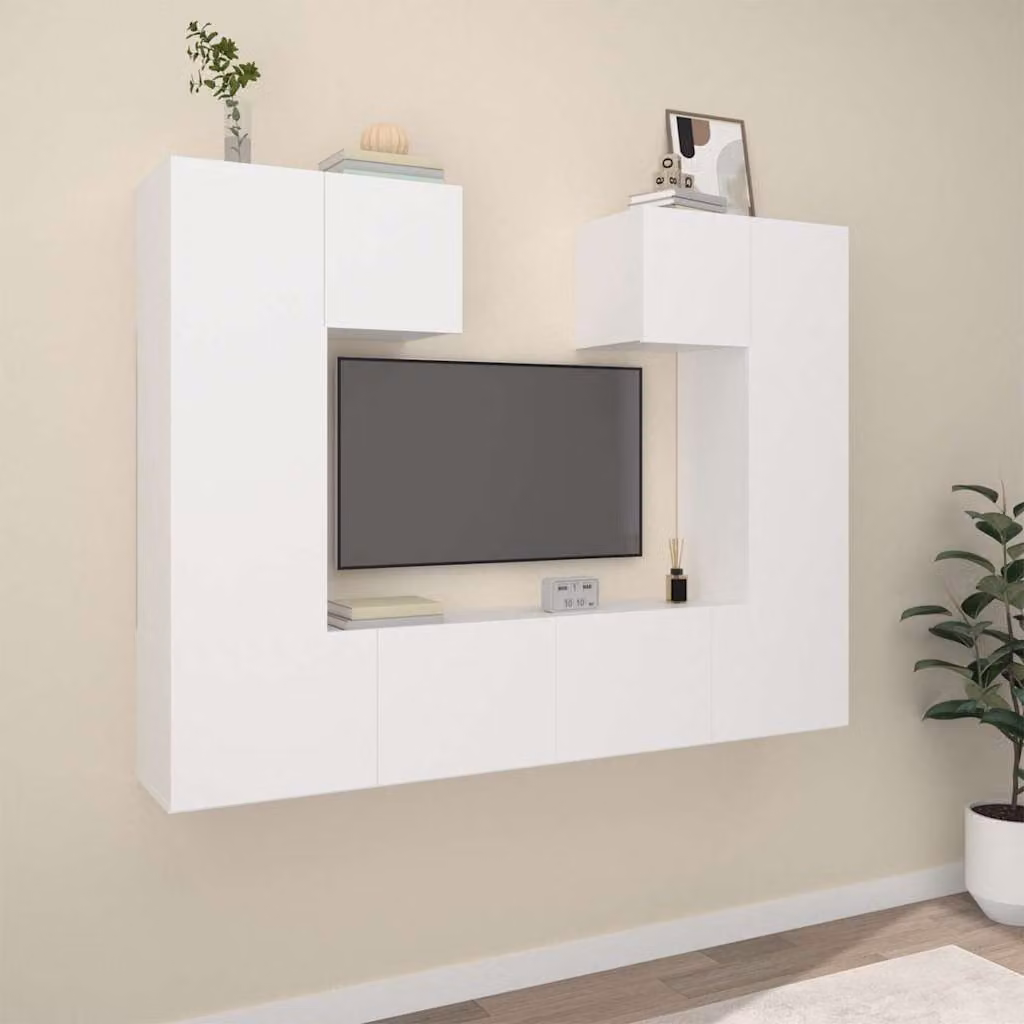 Set di Mobili Porta TV 6 pz vidaXL Bianco in Legno Multistrato – 1