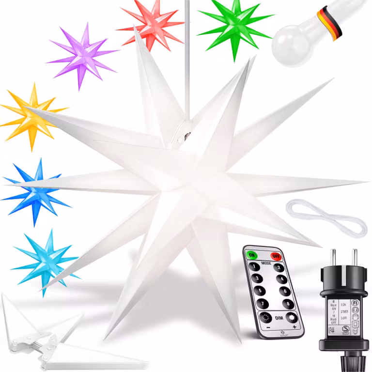KESSER® stella illuminata 3D, stella di Natale a LED con timer per interni ed esterni, stella dell'Avvento illuminata da appendere + luce bianca calda
