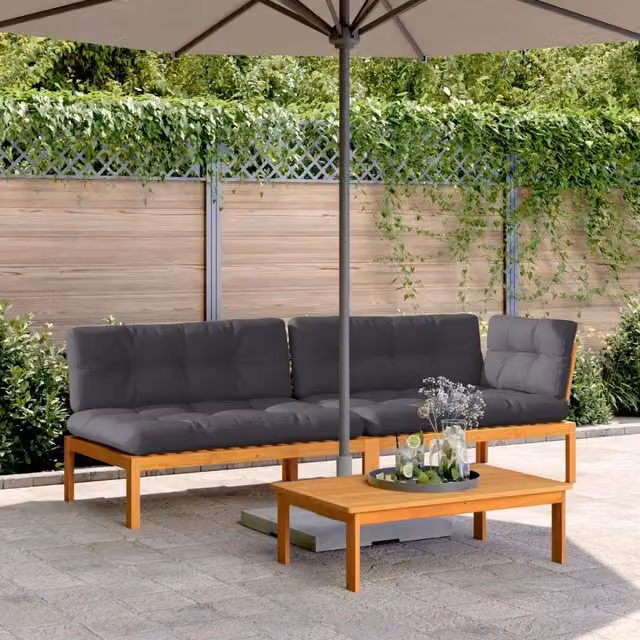 Set Divano da Giardino Pallet vidaXL in Legno di Acacia Oliato con Cuscini Grigio Antracite