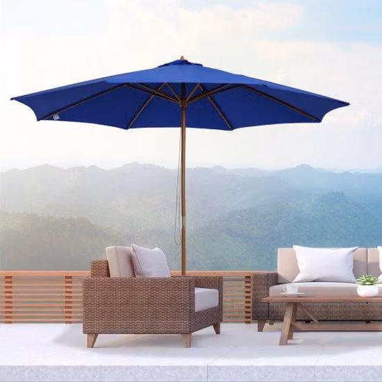 Ombrellone da balcone in legno, altezza 300 cm, colore blu, materiale: bambù