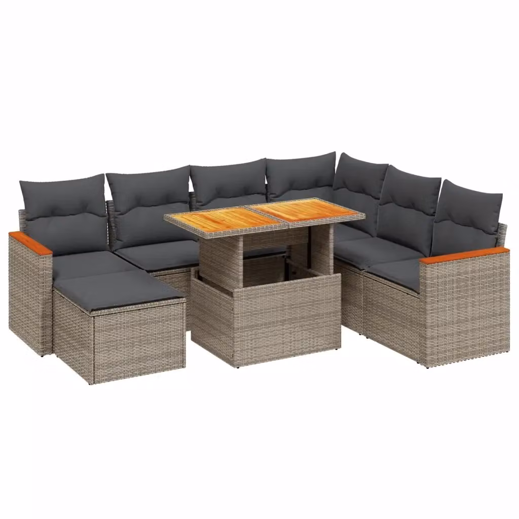 Set Divano da Giardino vidaXL 8 pz in Polyrattan Grigio con Cuscini e Tavolino – 2