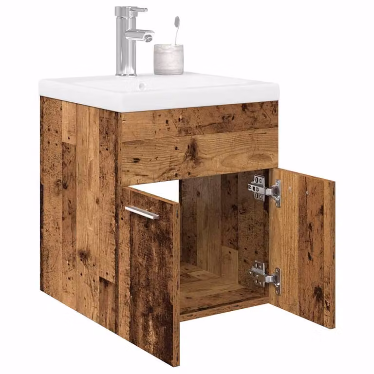 Mobile da bagno sospeso vidaXL in legno e MDF con lavabo, ante e cassetti, bianco e marrone, L: 76,7 cm, P: 46,0 cm, H: 41,0 cm