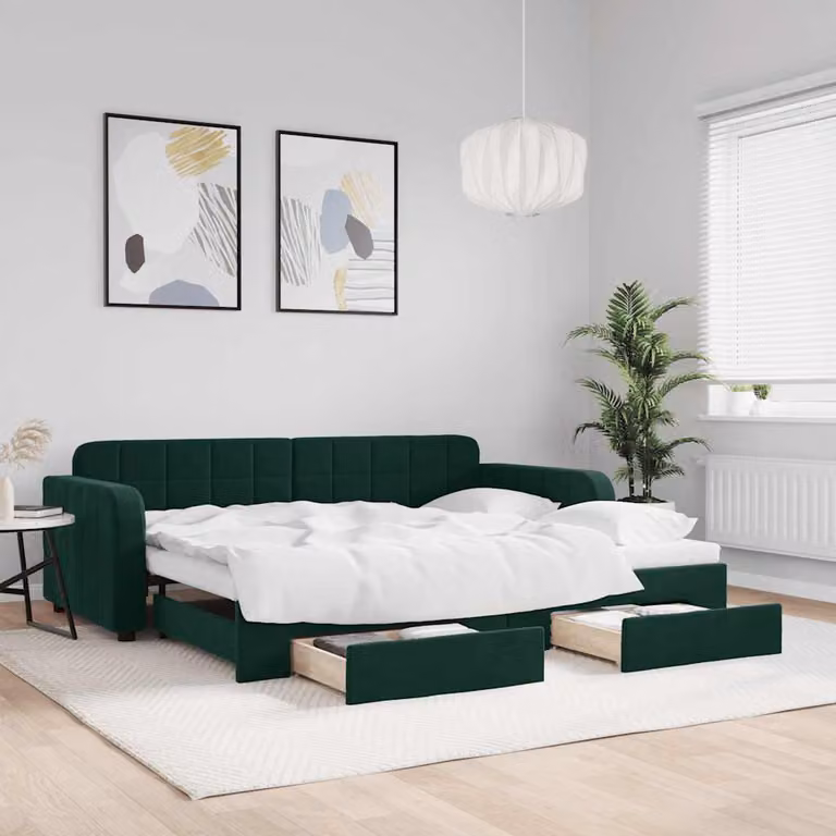 vidaXL Divano Letto con Cassetti in Velluto Verde, L/P: 90 x 200 cm