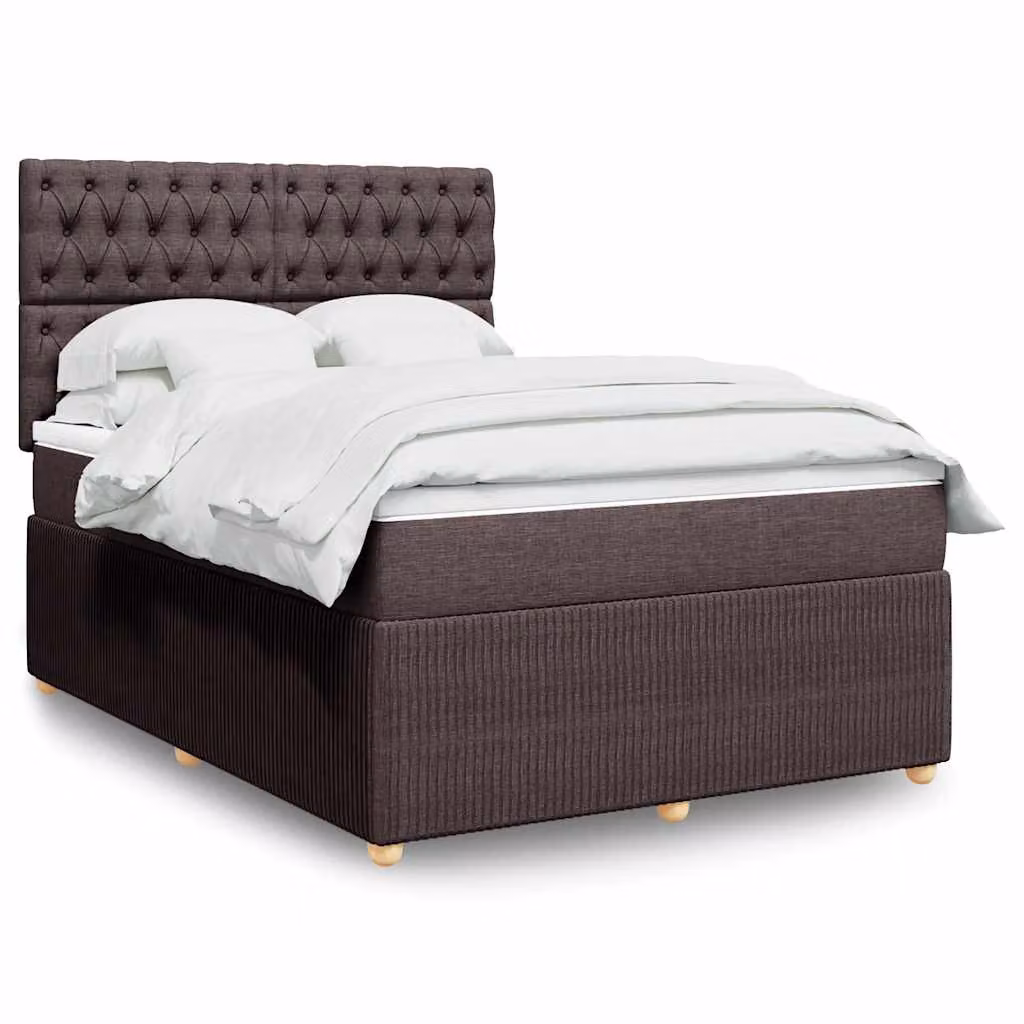 vidaXL Giroletto a Molle con Materasso Ibrido in Tessuto Marrone e Bianco, L/P/H: 140 x 190 cm