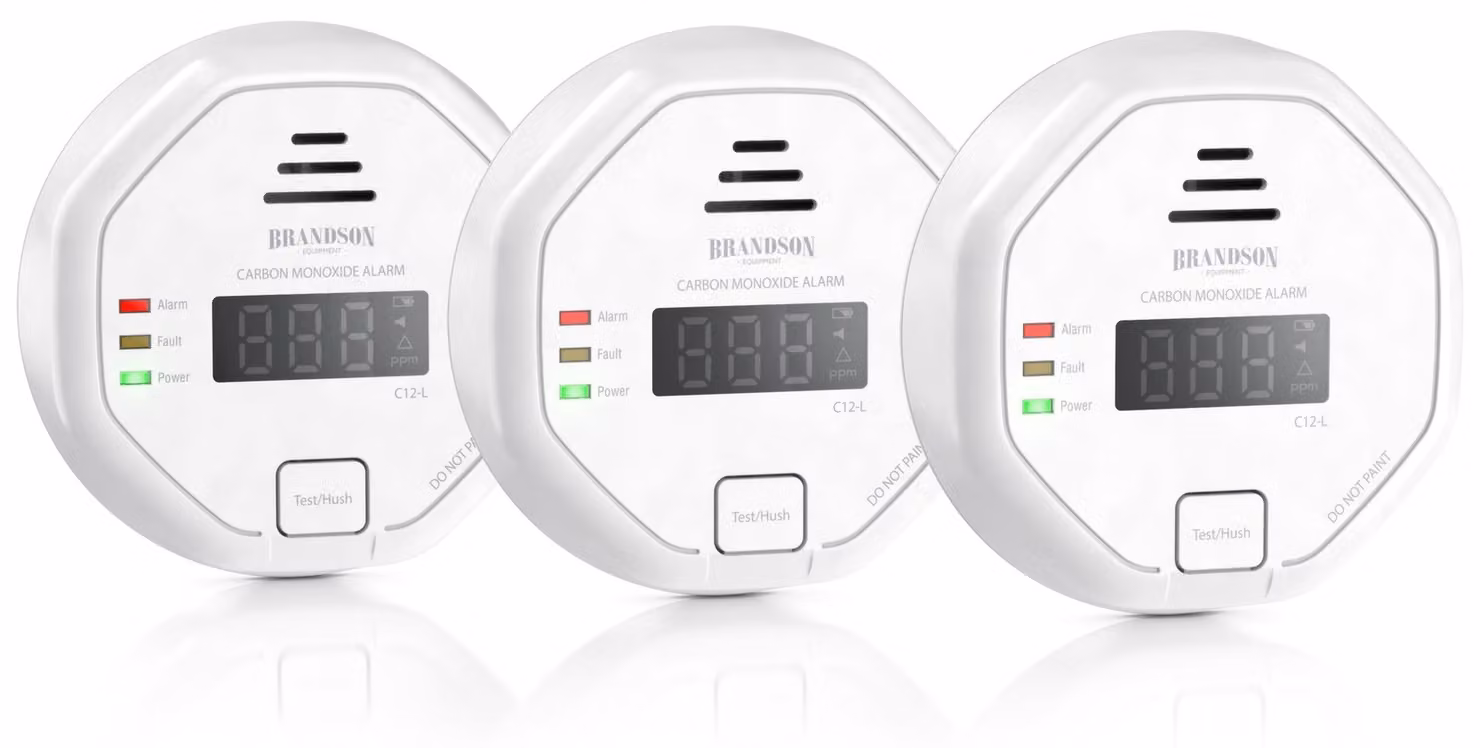 Set di 3 rilevatori di monossido di carbonio Brandson CO-Melder, con sensore elettrochimico, display LCD e allarme da 85 dB, durata del sensore da 7 a 10 anni, conforme alla norma DIN EN 50291, colore bianco