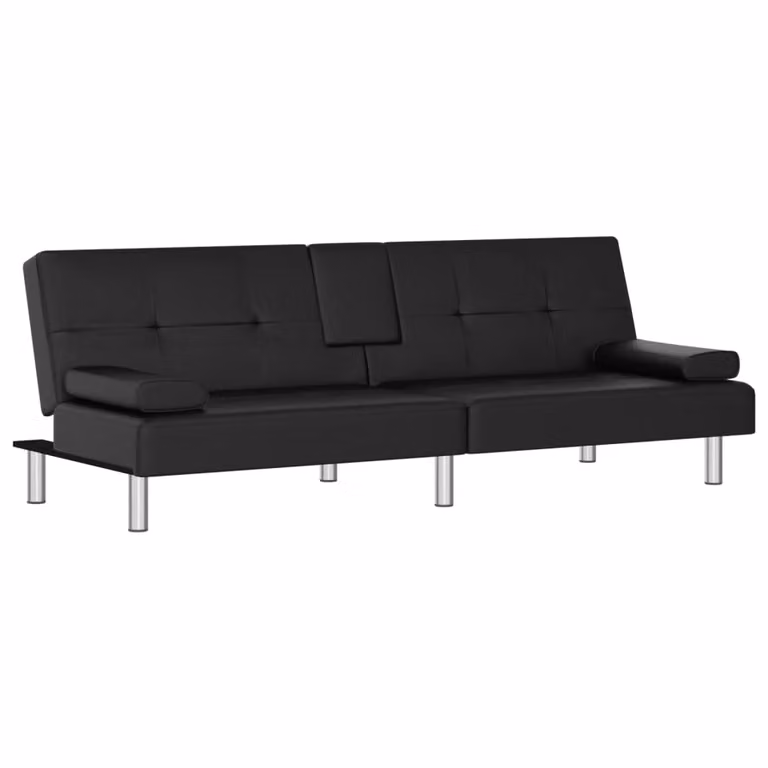 Divano Letto con Portabicchieri in Pelle finta Nero