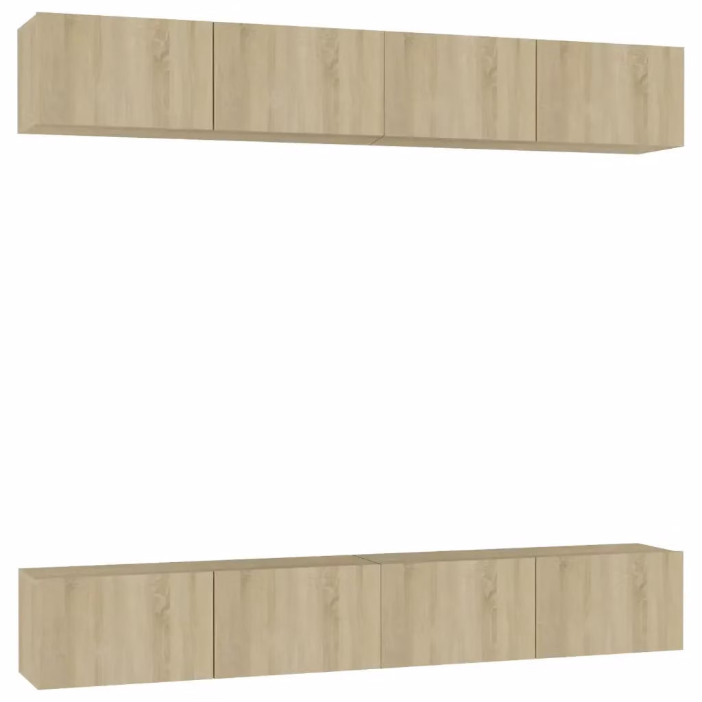 Set di 4 mobili porta TV vidaXL in legno multistrato color rovere, design moderno per soggiorno, L 100 x P 30 x H 30 cm – 2