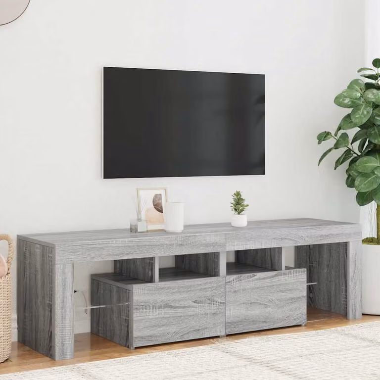 Mobile Porta TV vidaXL con Luci LED integrate, Grigio Sonoma, L 140 x P 36,5 x H 40 cm