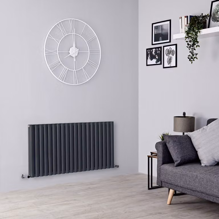 Radiatore Orizzontale Doppio Design Antracite 600x1180mm 1239W - Alta Resa - Stile Moderno