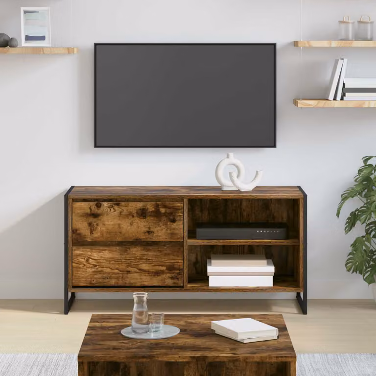 Mobile TV vidaXL in stile industriale, Rovere Fumo, L 100 x P 36 x H 49,5 cm