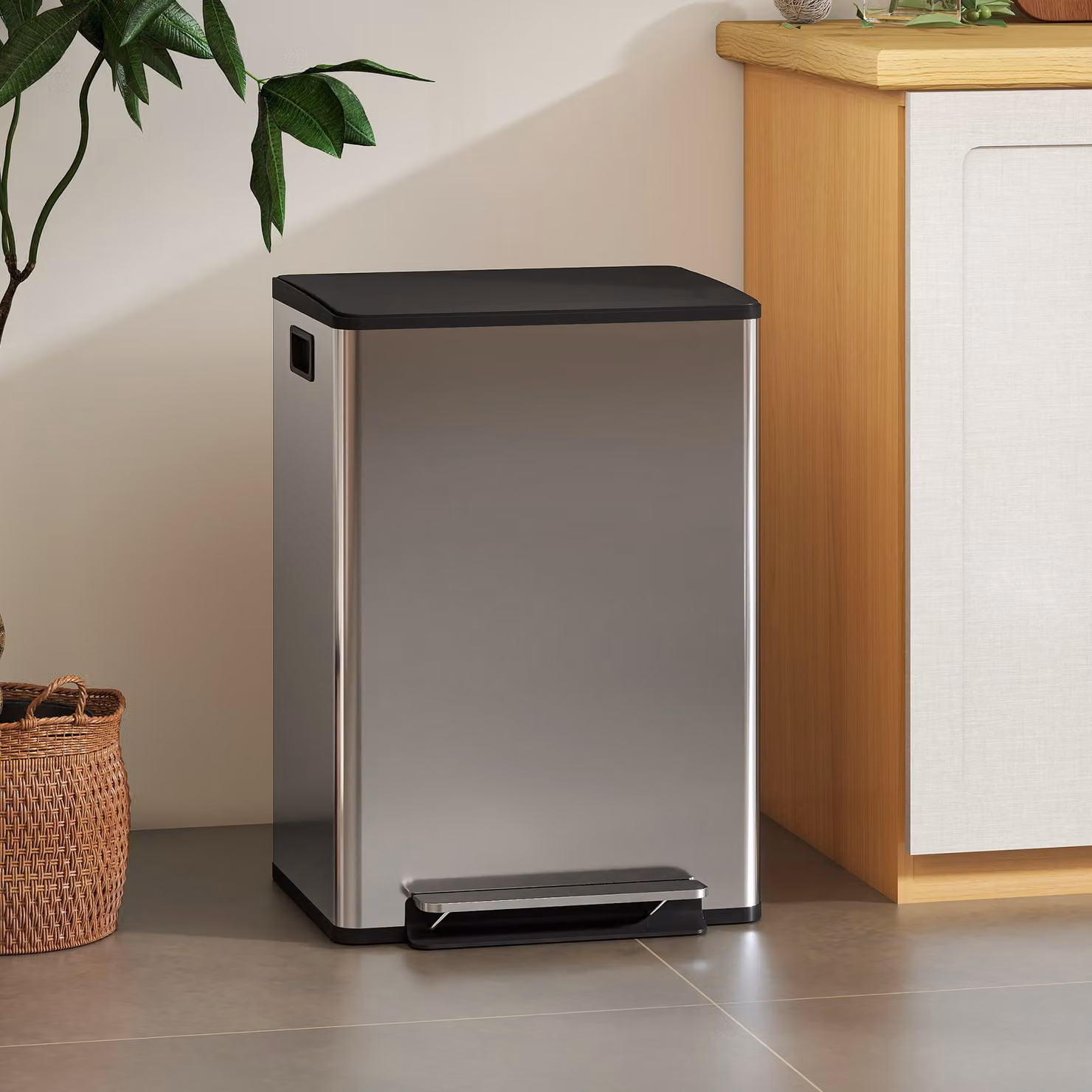 Pattumiera a pedale HOMCOM con 2 scomparti da 30L, coperchio ammortizzato e secchi rimovibili, in acciaio inox, colore argento – 2