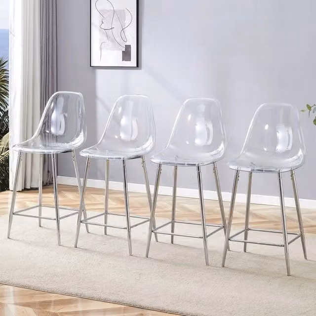 Set 4 Sgabelli Trasparenti ¨C MINIMAL ¨C Gambe in Metallo, Design Moderno per Cucina e Bar