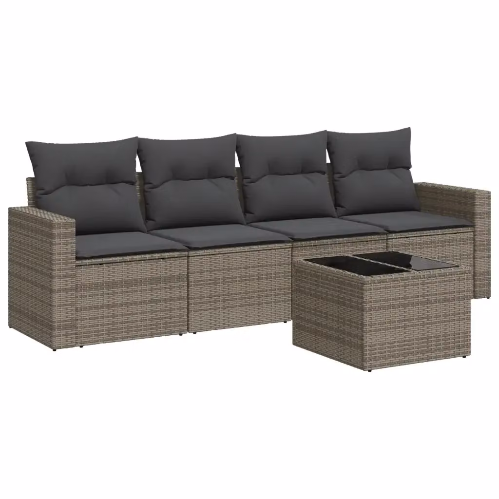 Set Divano da Giardino vidaXL 5 pz in Polyrattan Grigio con Cuscini e Tavolino – 2