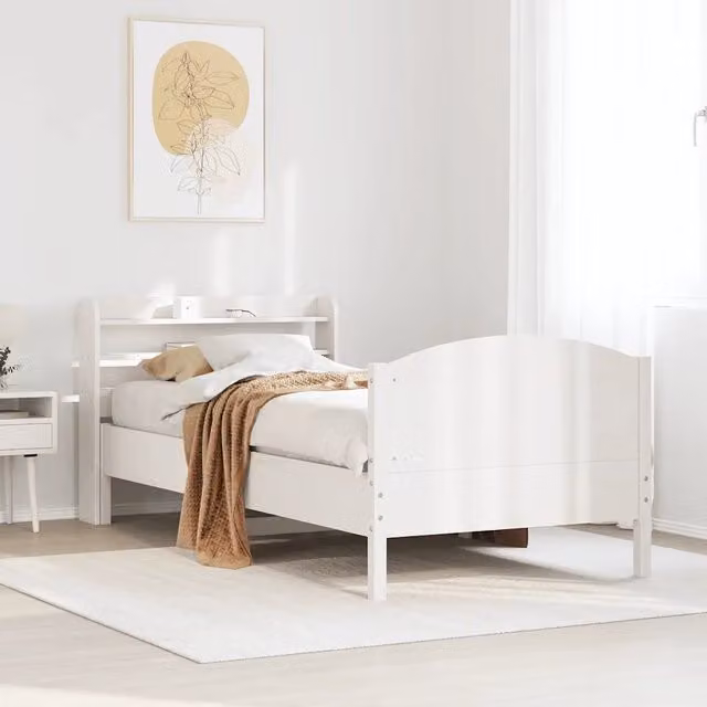 Letto singolo in legno massello di pino bianco con struttura a doghe rigide vidaXL L: 190 cm, P: 85 cm, H: 82 cm