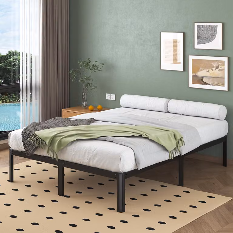 Letto matrimoniale in metallo, 120x200 cm, con rete a molle, angoli arrotondati, spazio contenitivo sotto il letto, ideale per la camera da letto