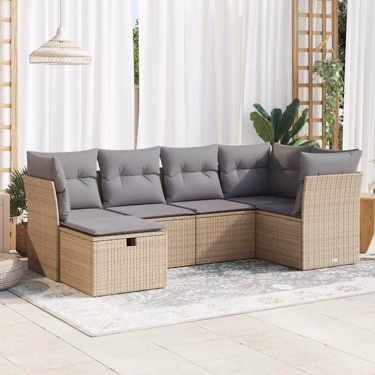 Set Divano da Giardino vidaXL 6 pz in Polyrattan con Cuscini Beige e Struttura in Metallo