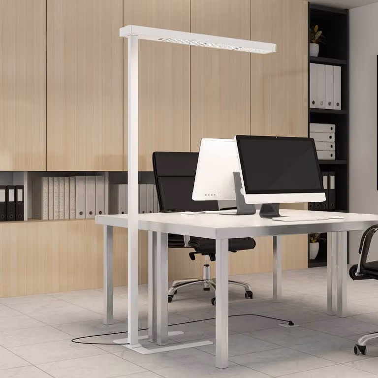 Arcchio Lampada da terra per ufficio Susi, bianco, sensore, dimmer a sfioramento Susi Arcchio, dimmerabile, Bianco / Opale, Studio / Ufficio, Alluminio, Moderno