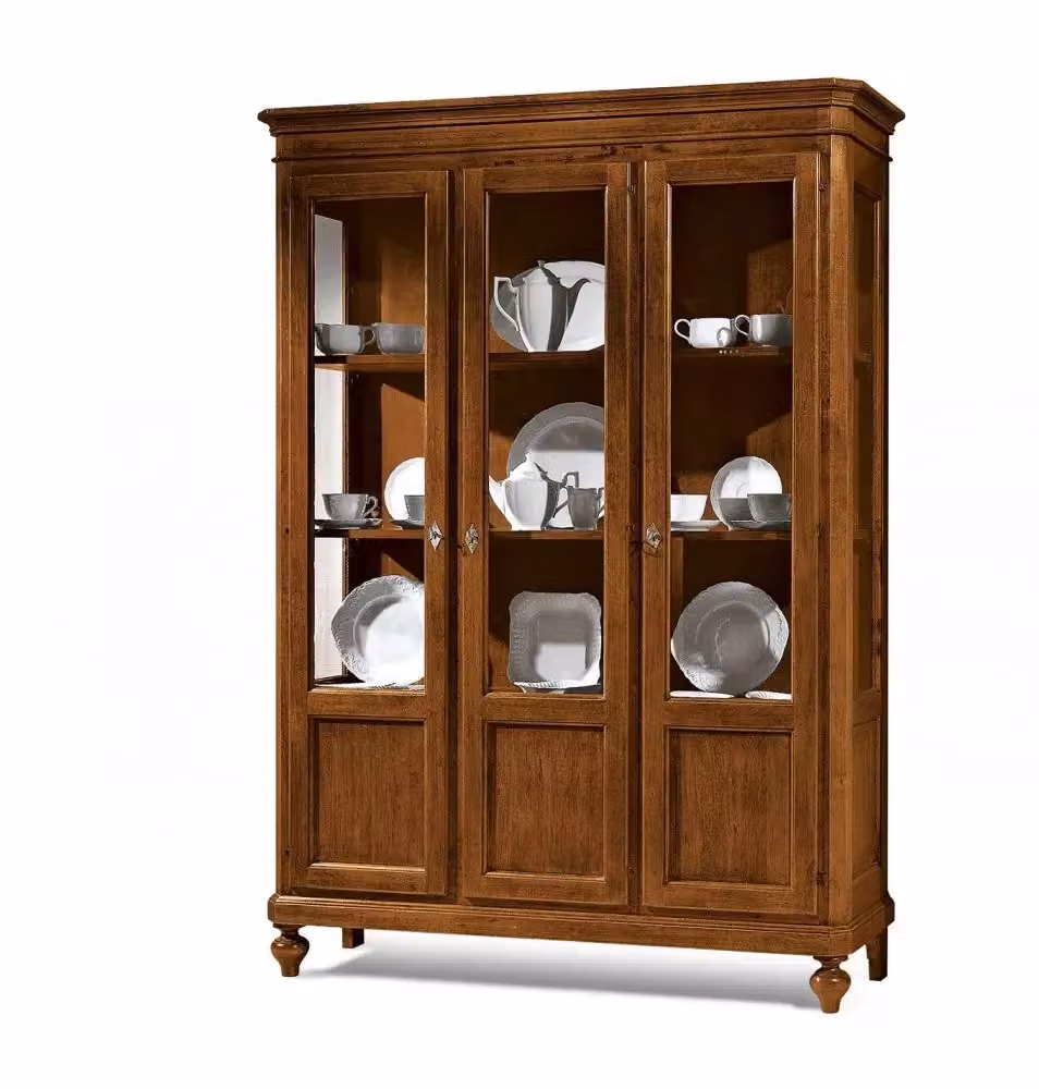Vetrina in legno stile arte povera con 3 ante in vetro Mobili 2G colore noce L: 144 cm, P: 45 cm, H: 200 cm – 2