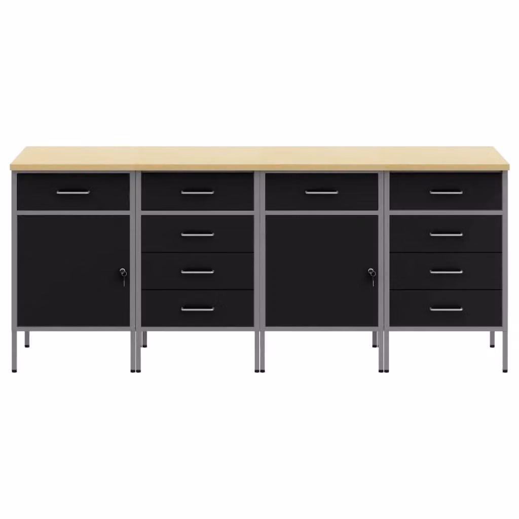 Mobile da lavoro con blocco vidaXL, 4 pezzi, Nero e Grigio, L 200 x P 55 x H 85 cm – 2
