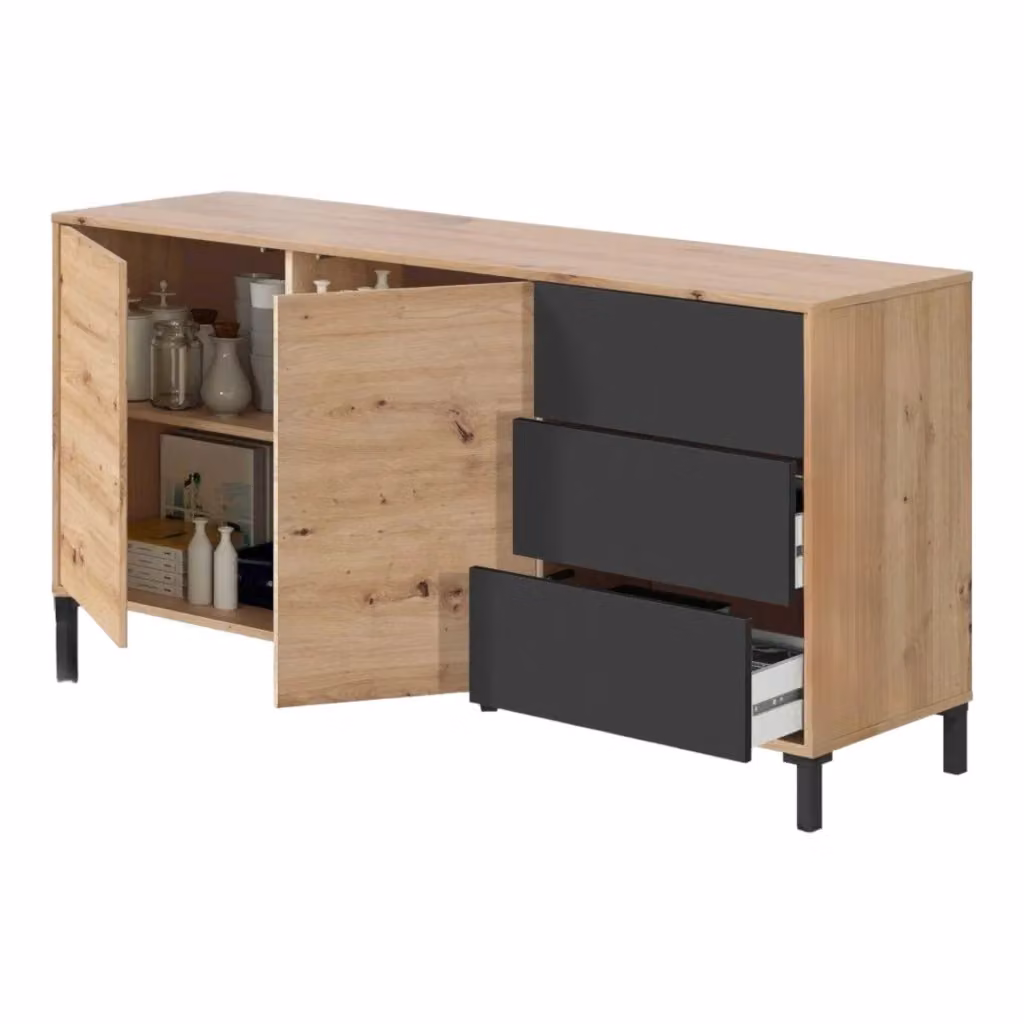 Madia Ardelia DMORA Credenza con 2 Ripiani in Rovere Nodi Marrone L: 154 cm, P: 41 cm, H: 75 cm – 2