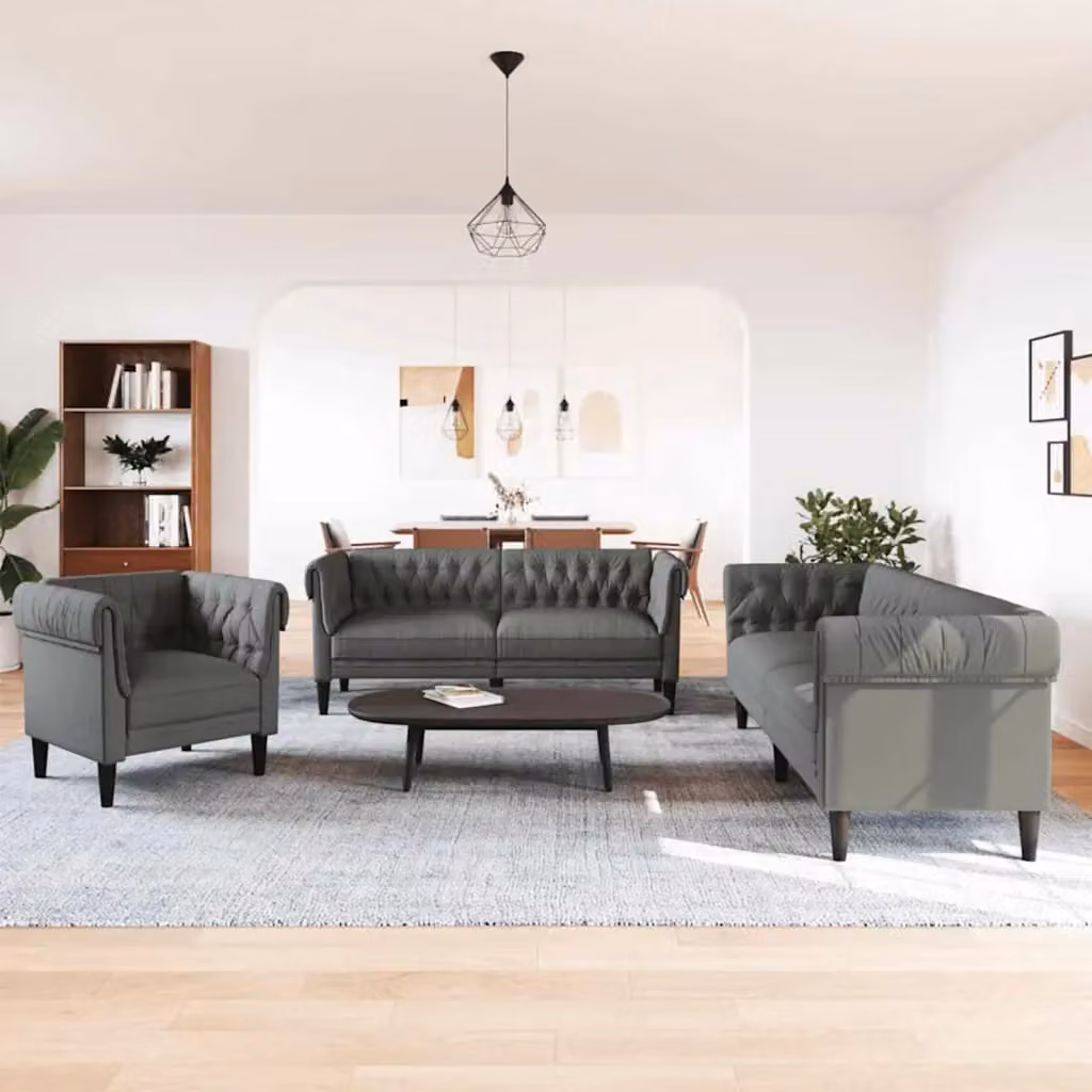 Set di divani da soggiorno vidaXL in tessuto grigio, design moderno e imbottito