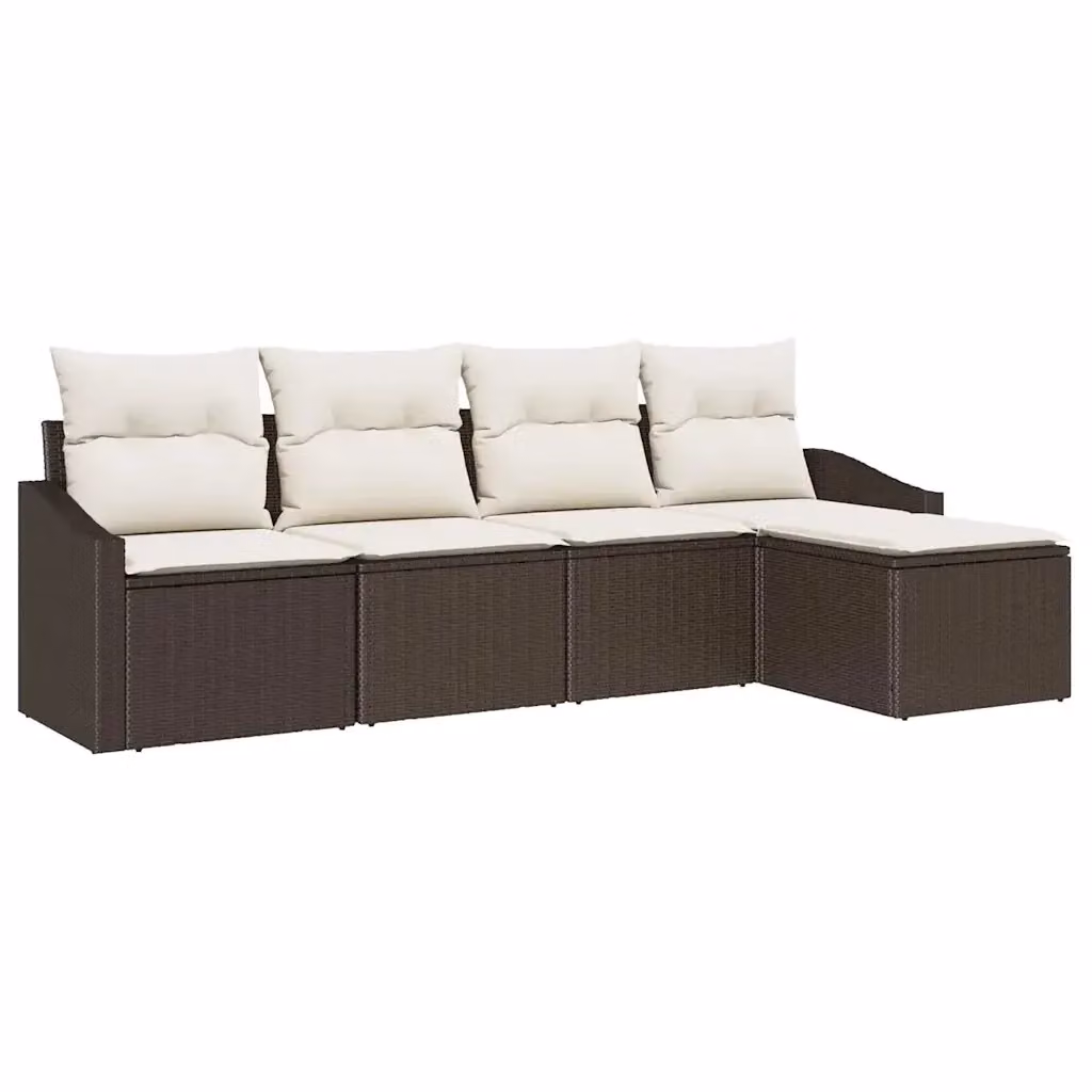 Set di divani da giardino vidaXL a forma di L composto da 5 pezzi con cuscini, colore marrone e beige, in rattan e metallo – 2