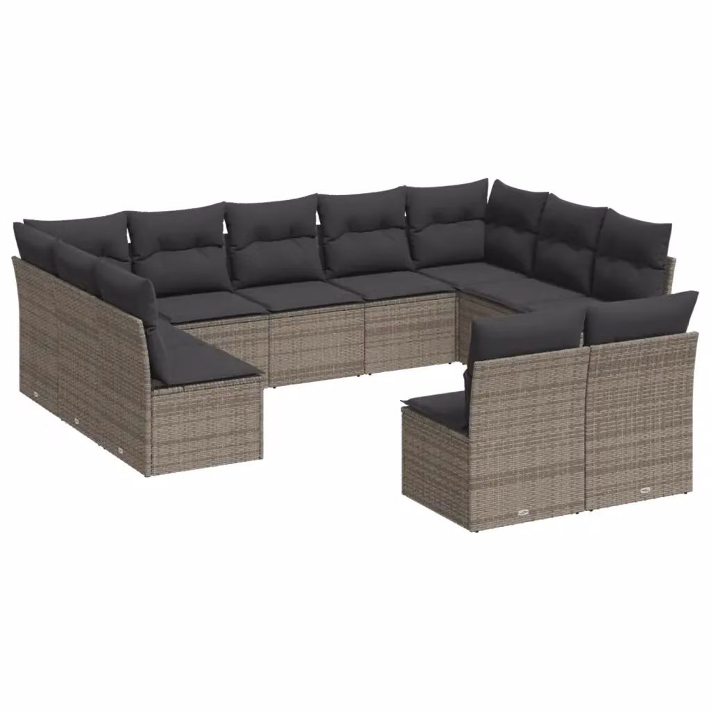vidaXL Set Divani da Giardino 11 pz a Forma a U in Polyrattan Grigio con Cuscini e Rivestimenti Rimovibili – 2