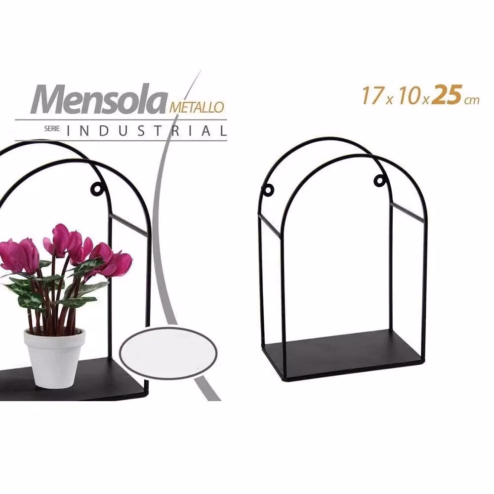 Trade Shop Mensola Bacheca Da Parete in Metallo Nero Serie Industrial Arco 822292 L: 17 cm, P: 10 cm, H: 25 cm – 2