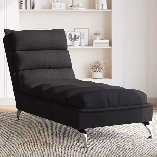 Sdraio con Cuscini vidaXL in Tessuto Nero per Giardino e Living Room
