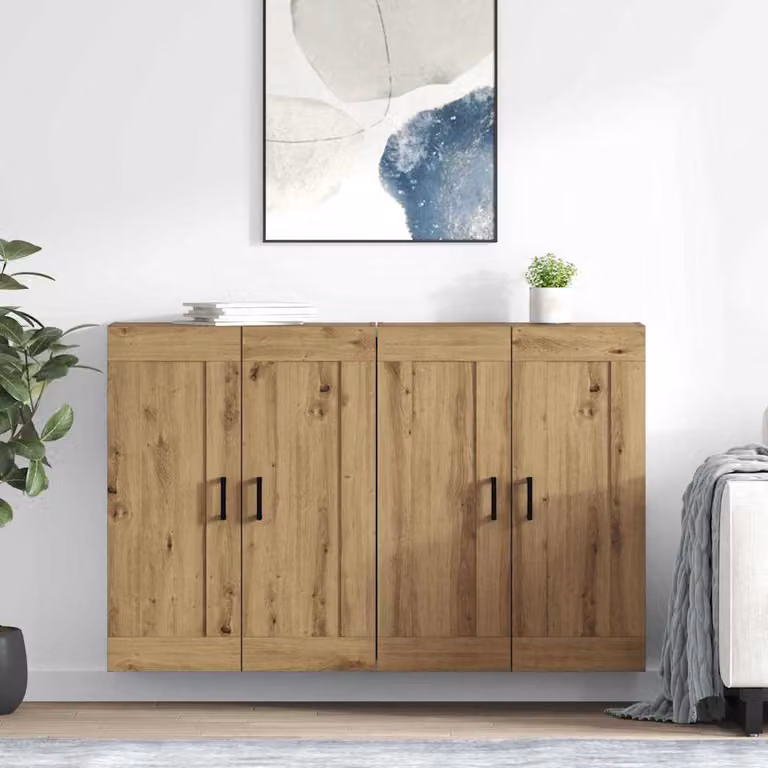 Set di 2 mobili a muro vidaXL in stile moderno, colore rovere, L: 69,5 cm, P: 34 cm, H: 90 cm