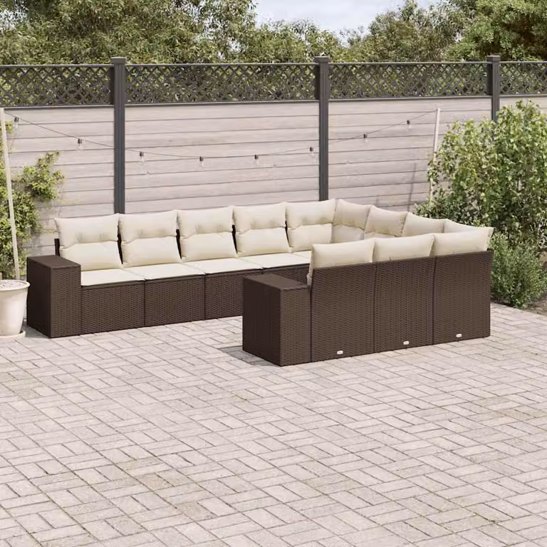 Set di Divani da Giardino vidaXL a Forma di L con Cuscini, Polyrattan e Acciaio, Marrone e Bianco