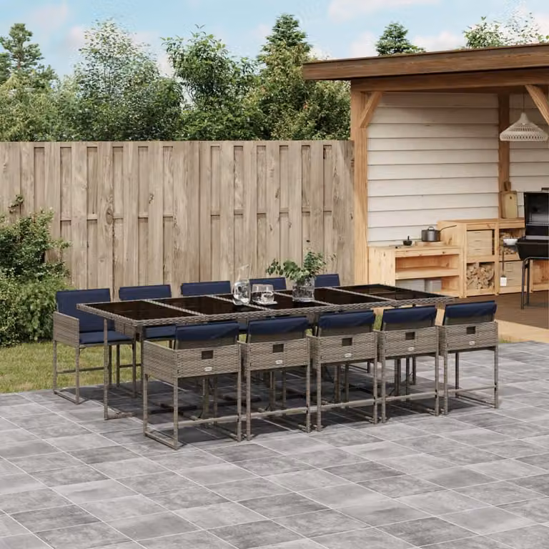 Maison Exclusive - Set da pranzo da giardino da 11 pezzi con cuscini, grigio, polyrattan