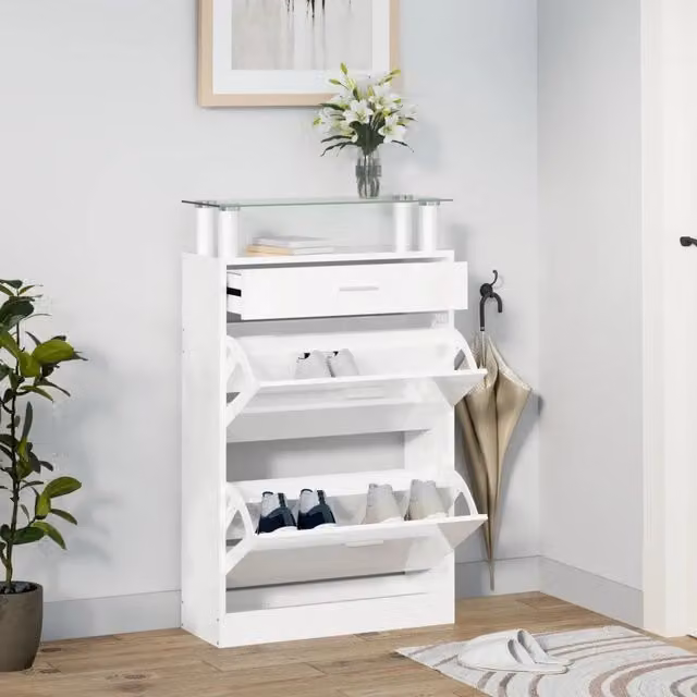 Scarpiera moderna Design Mania Bianco Lucido L: 63 cm, P: 24 cm, H: 104 cm