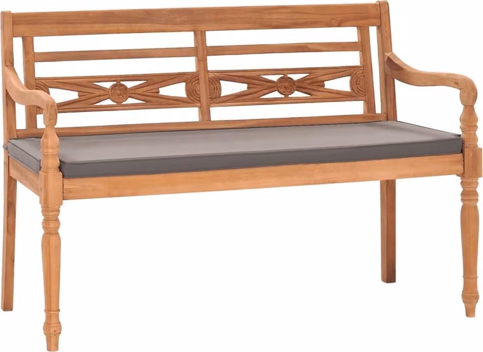 Panca Batavia con cuscino grigio scuro 120 cm in legno massiccio di teak