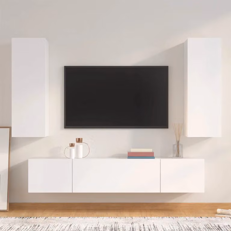 Set di mobili porta TV da 4 pezzi vidaXL in legno MDF bianco per soggiorno, modello a parete