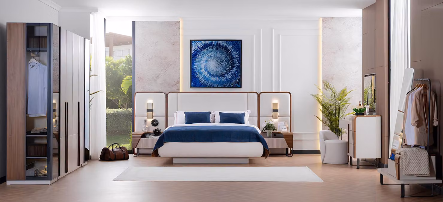 Moderne Schlafzimmer Einrichtung Polsterbett Schrank Schminktisch