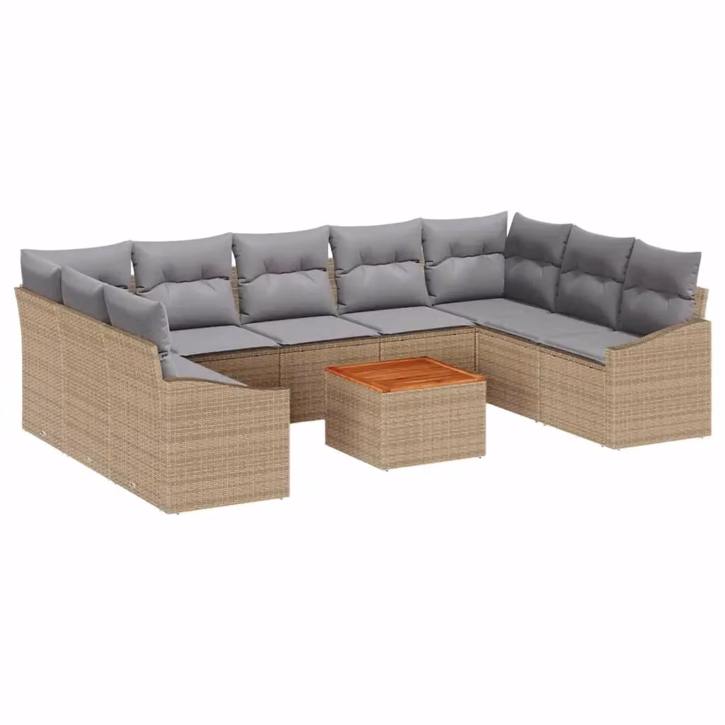 Set Divano da Giardino 10 Pezzi vidaXL in Polyrattan Beige e Grigio con Cuscini e Tavolino – 2
