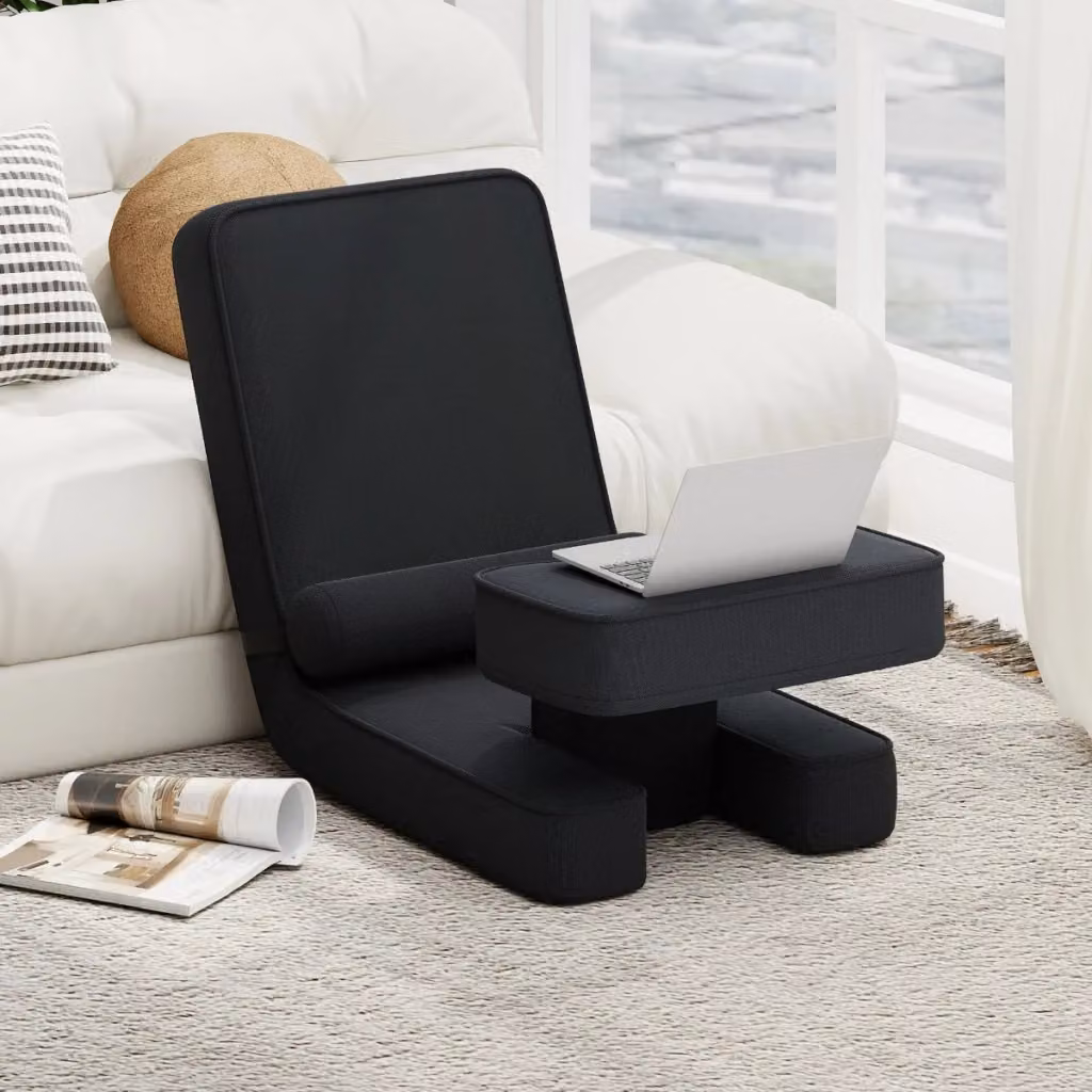 Poltrona da pavimento gaming Design Mania nera con schienale regolabile a 5 livelli e poggiapiedi, divano pieghevole moderno in tessuto per soggiorno e camera da letto – 2