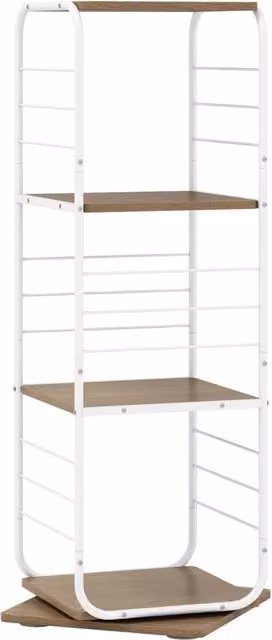 Libreria girevole a 4 ripiani con rotazione a 360 gradi in metallo e legno, espositore compatto salvaspazio stile industrial per casa e ufficio, Naturale – 1