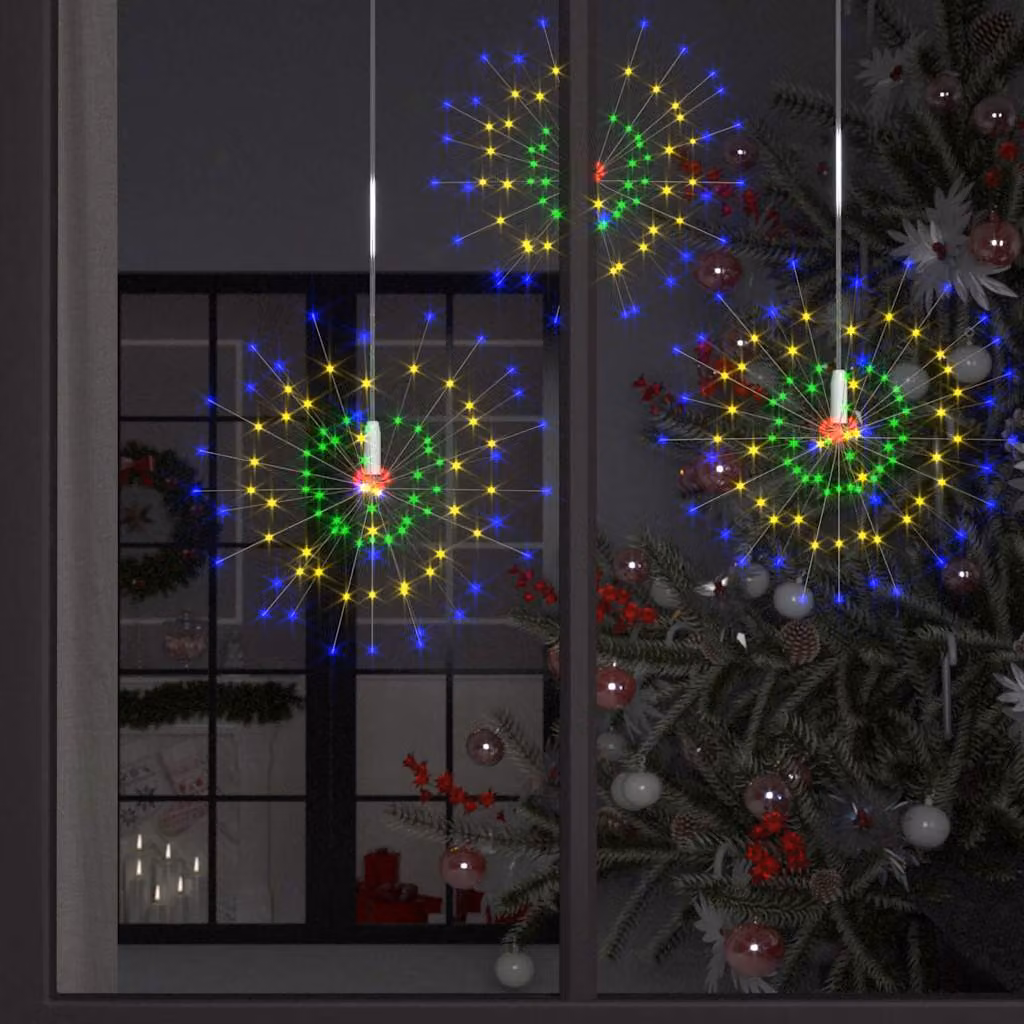 vidaXL Set di 4 Luci di Natale a Forma di Stella Effetto Fuochi d'Artificio Multicolore RGB con 560 LED e Telecomando, Diametro: 20 cm