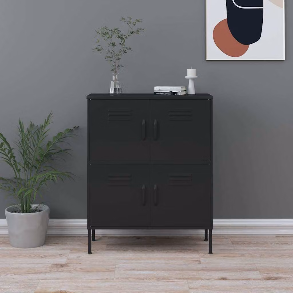 Armadietto da parete vidaXL in metallo nero con ante a battente e ripiani interni, L: 80 cm, P: 35 cm, H: 101,5 cm – 1