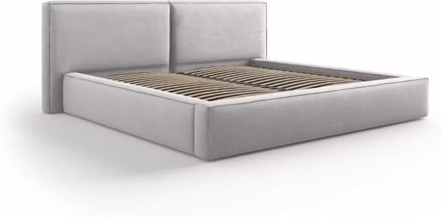 Letto con cassettone e testiera doppia Arendal di Cosmopolitan Design in tessuto strutturato grigio chiaro L/P: 200 x 200 cm