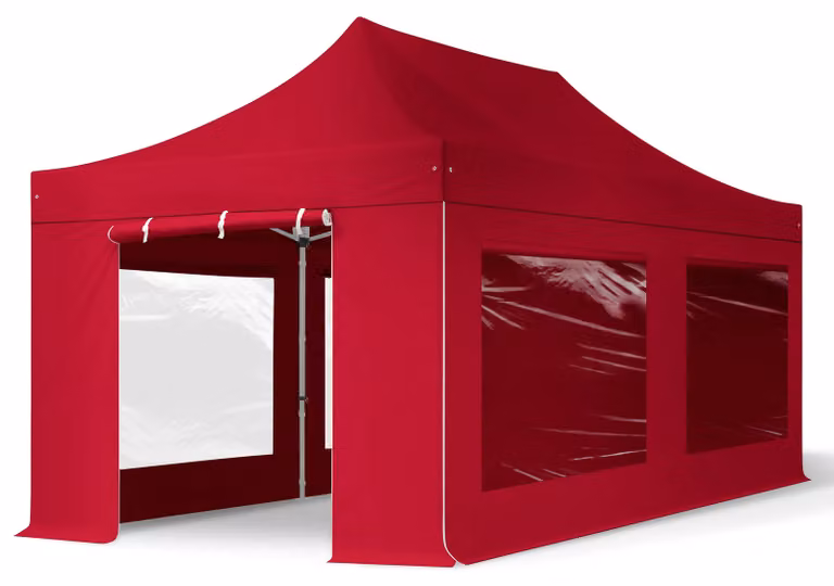 TOOLPORT 3x6m gazebo pieghevole PES con laterali (panoramiche), PROFESSIONAL alluminio, rosso